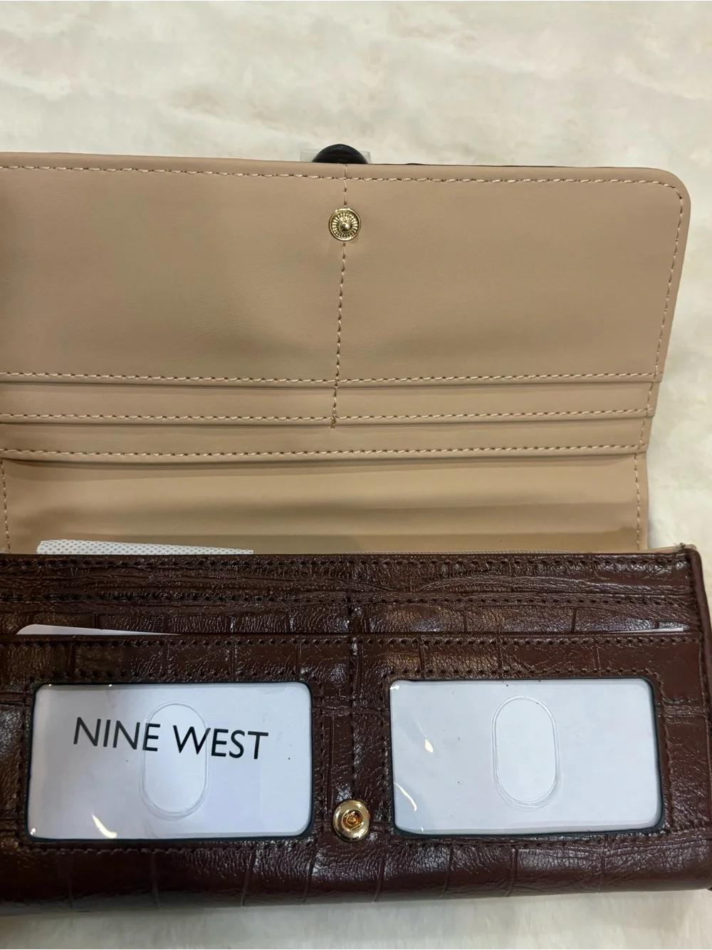 Nine West Women’s Croc-Embossed Brown Leather Clutch